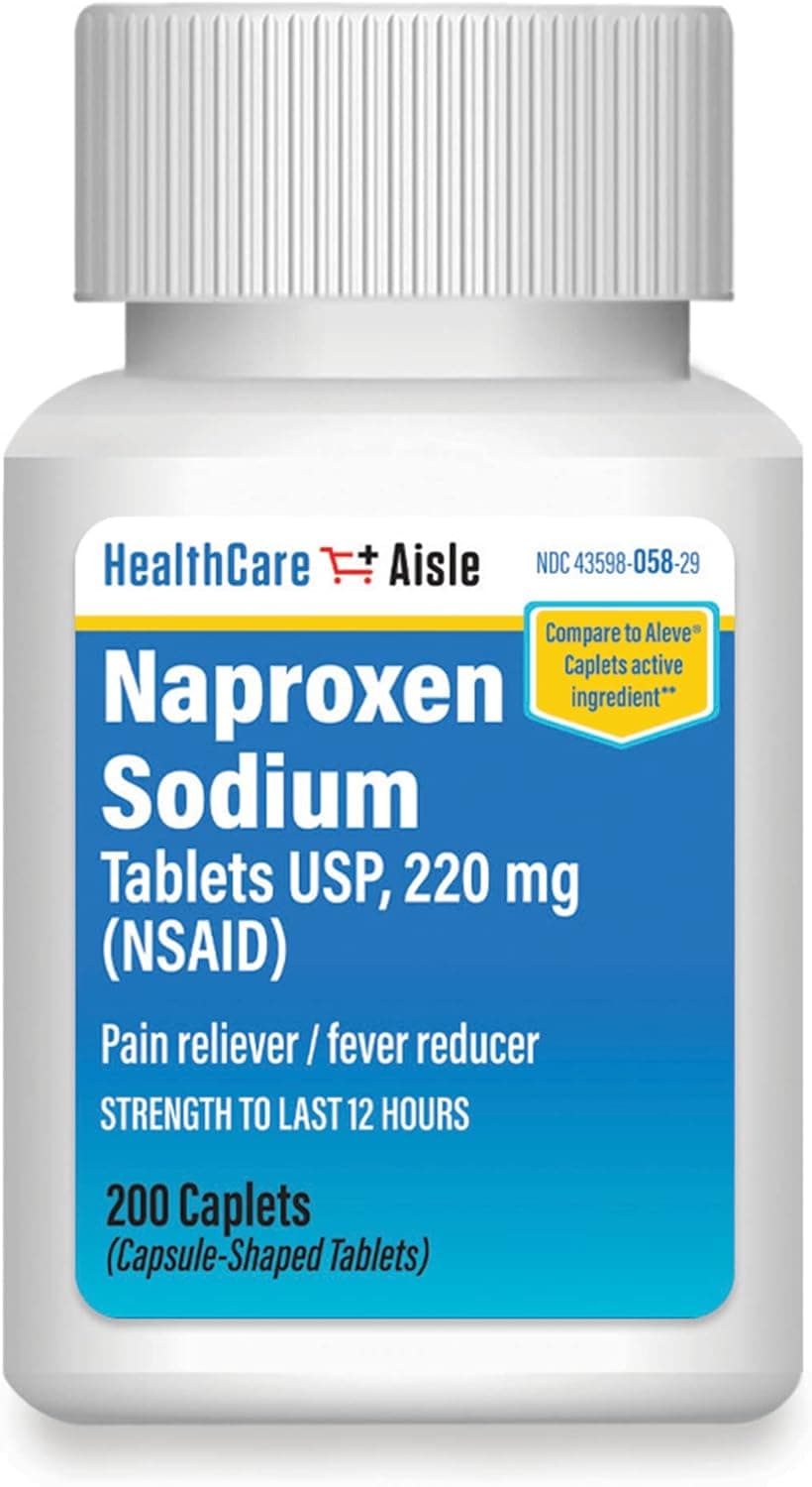 Naproxen Sodium 220 mg 200 caplets Pain Reliever and Fever Reducer Up to 12 Hours of Relief