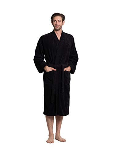 Turkuoise Men 's Terry Cloth Robe Turkish Cotton Terry Kimono Collar Black, XX-Large