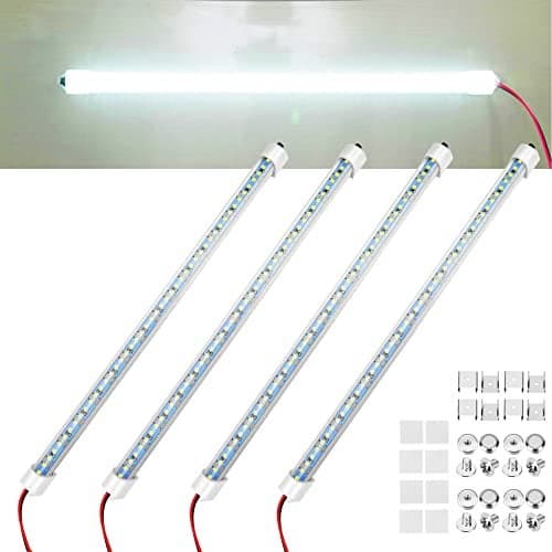 Rifachua Car 12V Interior LED Light Bar 48 LEDs Strip Lights with Switch and Magnets 6500K White Light for Car Van RV Cabinet Showcase Indoor Room Home 4 PCS Extendable