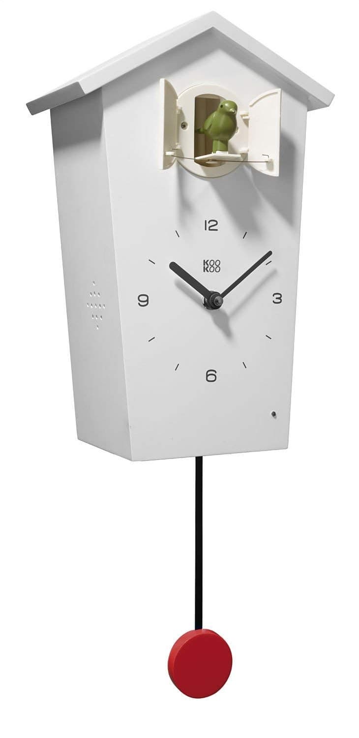 KOOKOO Birdhouse White modern design cuckoo clock with 12 natural bird voices or cuckoo call