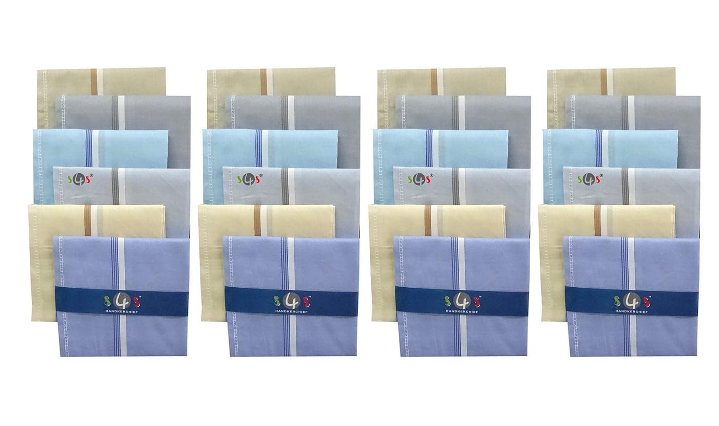 S4S Men's 100% Cotton Essential Handkerchiefs (Multicolor Assorted_42CM X 42CM_Pack of 24)