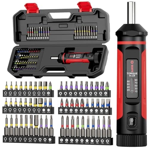 VANPO Torque Screwdriver 1090Inlb Torque Screw Driver Wrench Driver Set 14 Drive Inch Pounds Torque Wrench Screwdriver with 60 S2 Bits for Maintenance Tools DIY Bike Repairing and Mounting
