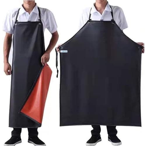 Lchkrep Men's Waterproof Apron Black, Lightweight Vinyl Rubber for Dishwashing, Butcher, Dog Grooming, Fish Cleaning Industrial, 43"x29" Heavy Duty (Black-2pack)