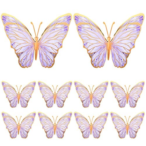 Geyee 10 Pcs Large Butterfly Centerpieces for Tables Butterfly Party Decorations 3D Paper Table Toppers Centerpieces Wall Decor for Birthday Baby Shower Wedding Party SuppliesPurple