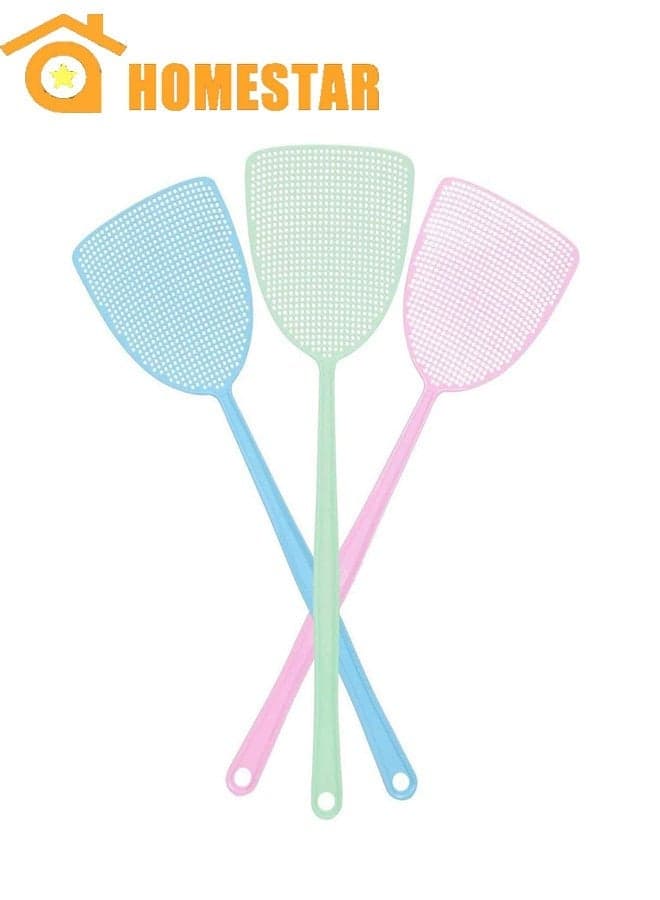 3 Pack Plastic Colorful Fly Swatter, with Sturdy and Flexible Manual Grips, 3 Colors