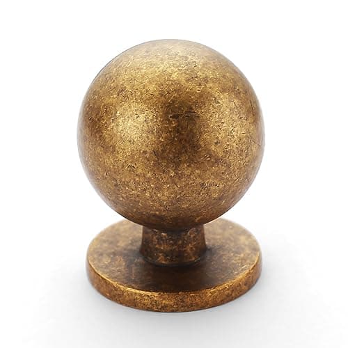 Amerdeco 25 Pack Antique Brass Cabinet Knobs Single Hole Cabinet Pulls 1 Inch Diameter Round Drawer Knobs and Pulls for Bathroom Cabinets ZH0053