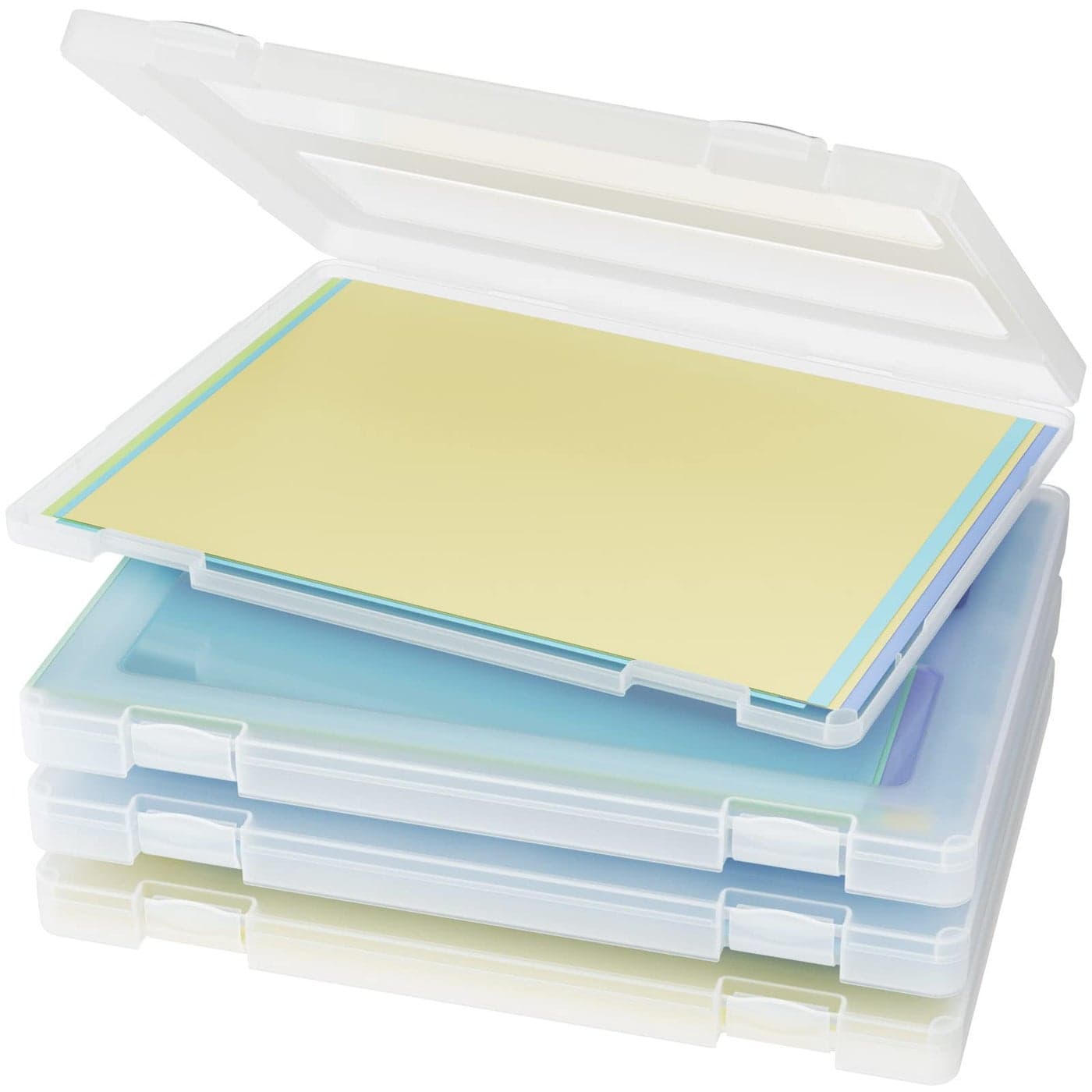 Denkee 4 Pack A4 Paper Organizer Box Plastic Scrapbook Paper Organizer Containers for Craft and Arts Storage Portable Board Game Storage for Art Supplies 85 x 11 US Letter