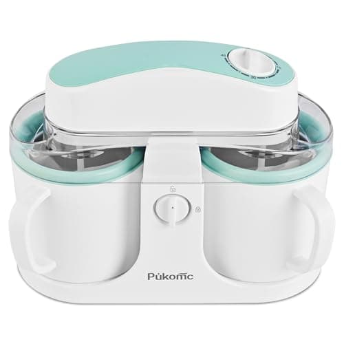 Pukomc Ice Cream Maker Machine for Home Use, with Two Ice Cream Bowls,Simple Operation and Easy to Clean,White Green