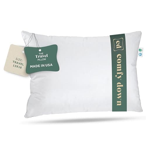 ComfyDown Goose Down Travel Pillow - Filled with 800 Fill Power European Goose Down, Egyptian 300 Thread Count 100% Cotton Cover for Plane car & Home - Made in USA (13" x 18")