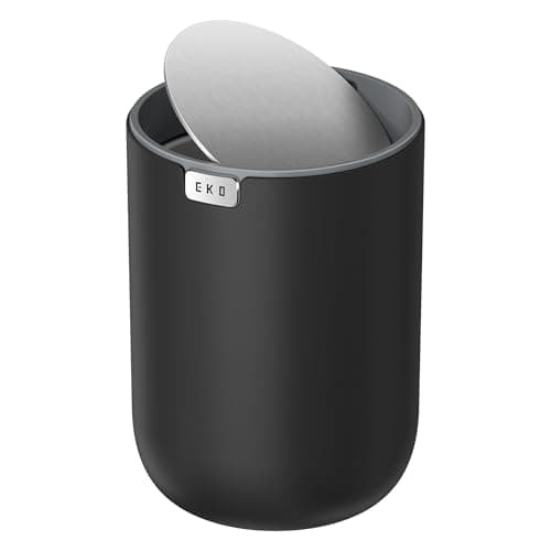 EKO Fandy 058 Gal22L Mini Trash Can with Lid SwingTop Desktop Trash Can for Bathroom Countertop Vanity Desk or Office Small Garbage Bin Black