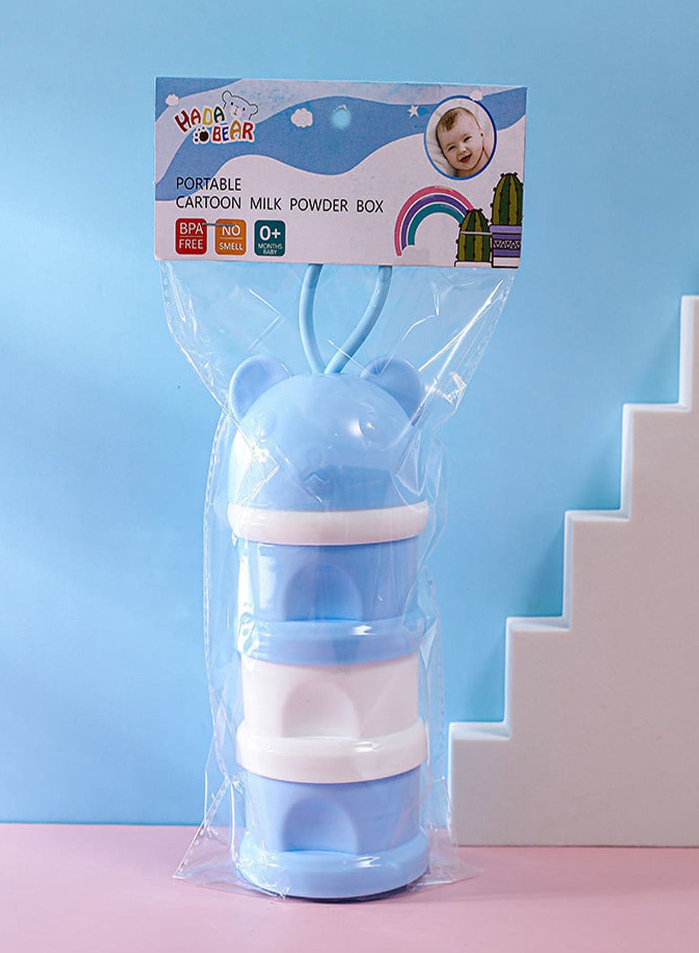 Portable cartoon milk powder box Blue color