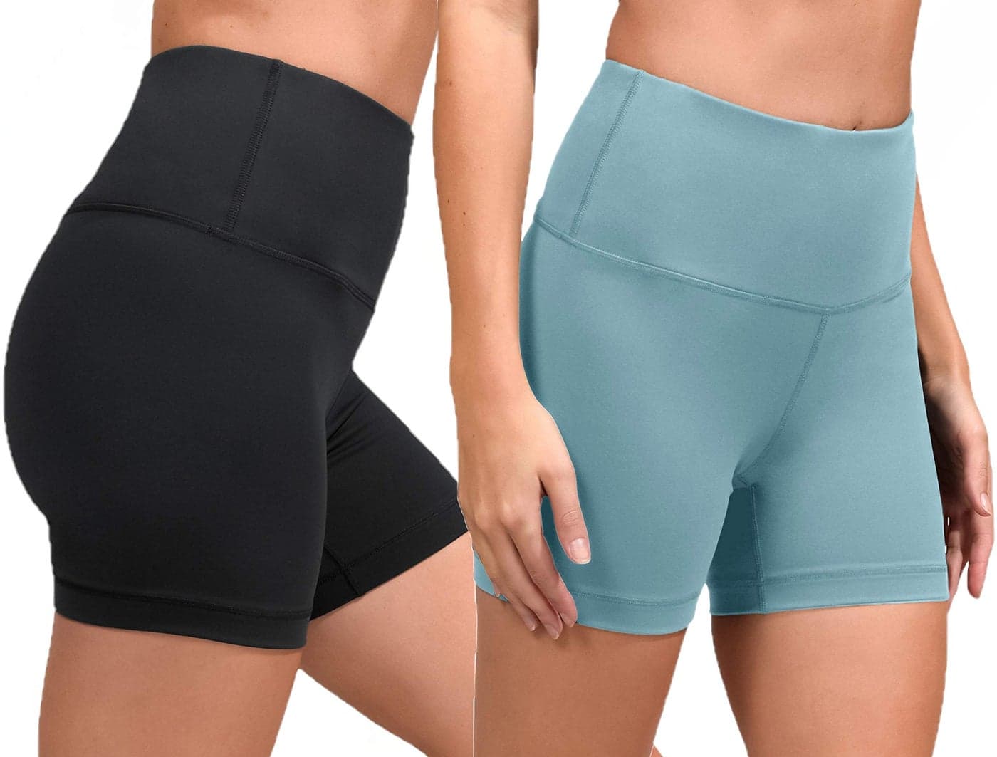 FRAULEIN Women's High Waist Tummy Control Body Shaper Yoga Gym Shorts Pack of 2 (X-Large, Black Teal Blue)