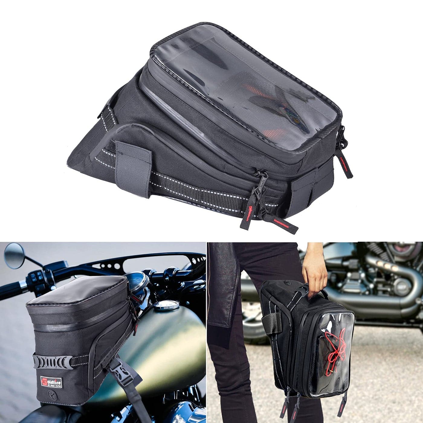 Sresk Motorcycle Tank Bag wStrap Storage Bag Compatible with Honda Yamaha Suzuki Kawasaki Harley Water Resistant Black