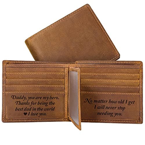 Kullder Mens Leather Wallet Engraved Dad Personalized Gift for Fathers Day, Christmas, Birthday - Best Dad Ever
