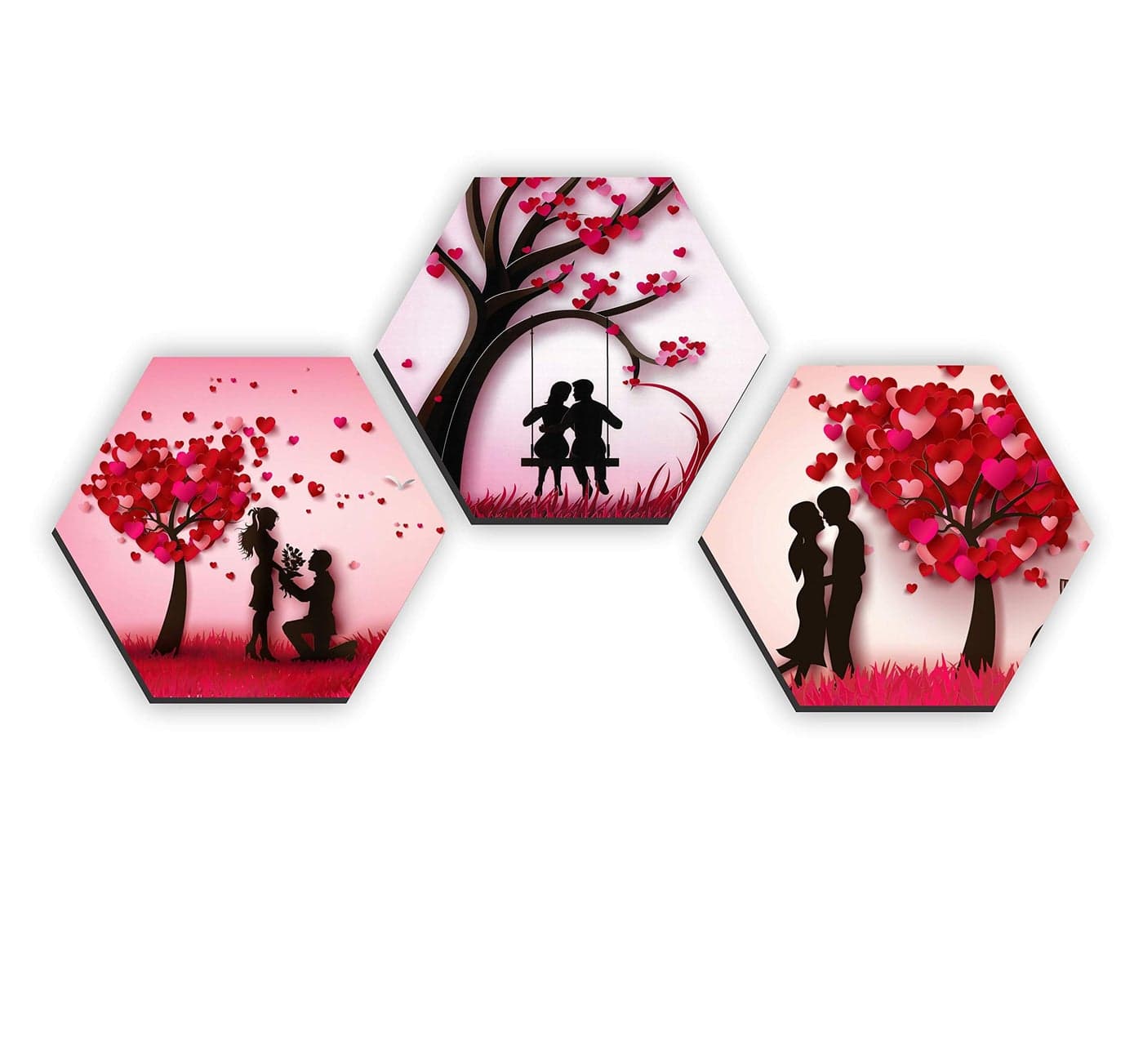 SAF paintings Set of 3 Hexagon Valentine couple UV Textured self adeshive Home Decorative Painting 17 Inch X 17 Inch SANFHXS31098