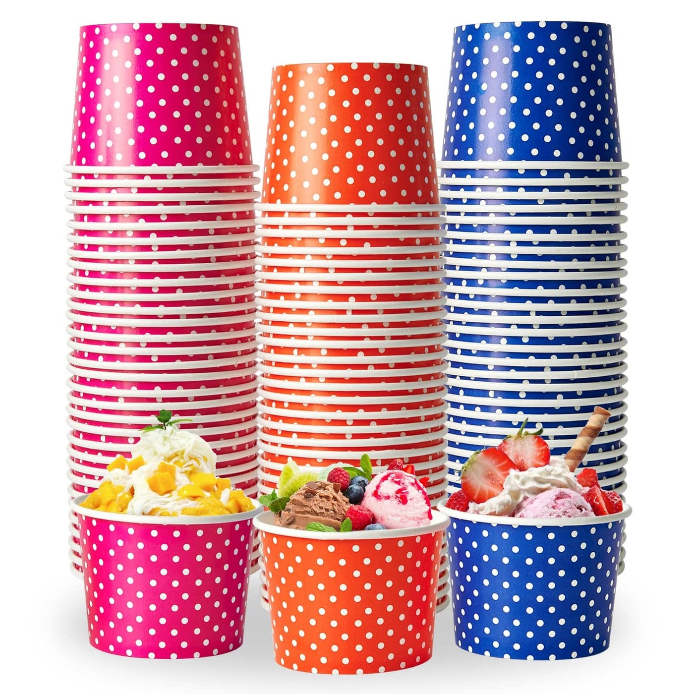 LITOPAK 120 Pack 12 oz Ice Cream Cups Disposable Dessert Cups for Cold or Hot Food Coloured Paper Dessert Bowls for Soups Sundaes and Ice Cream
