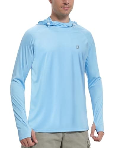 Roadbox UPF 50+ Sun Protection Hoodie Shirt, Outdoor Fishing SPF UV Long Sleeve Shirts, Quick Dry Hiking Running Rash Guard Light Blue