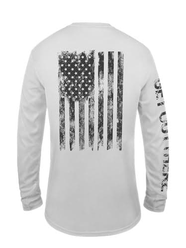 GOT Sports UPF 50 Fishing T Shirts for Men Women Long Sleeve UV Sun Protection Lightweight Gray American Flag Shirt Large