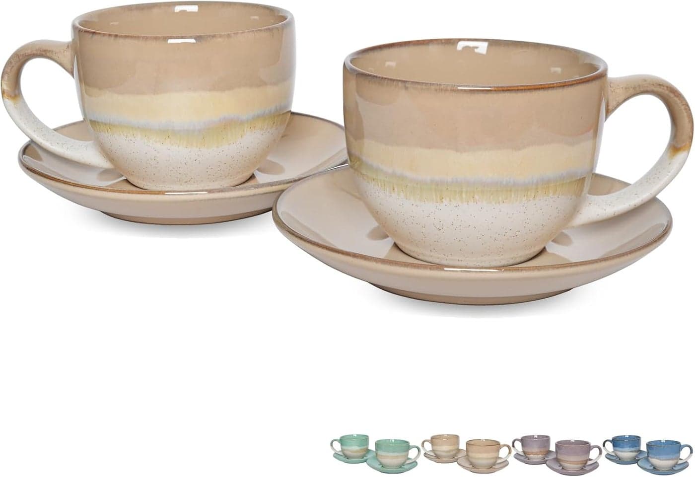 Bosmarlin Ceramic Cappuccino Cup and Saucer Set of 2 10 Oz Coffee Cups for Latte Espresso Tea Dishwasher and Microwave Safe Brown Grey