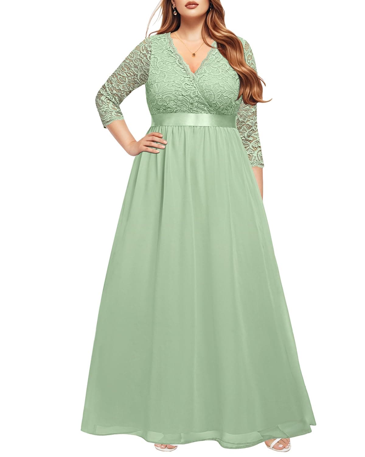 Formal Wedding Guest Dress Plus Size Sage Green Mother of Bride Lace Long Bridesmaid Evening Gowns Prom Dress Women 2025