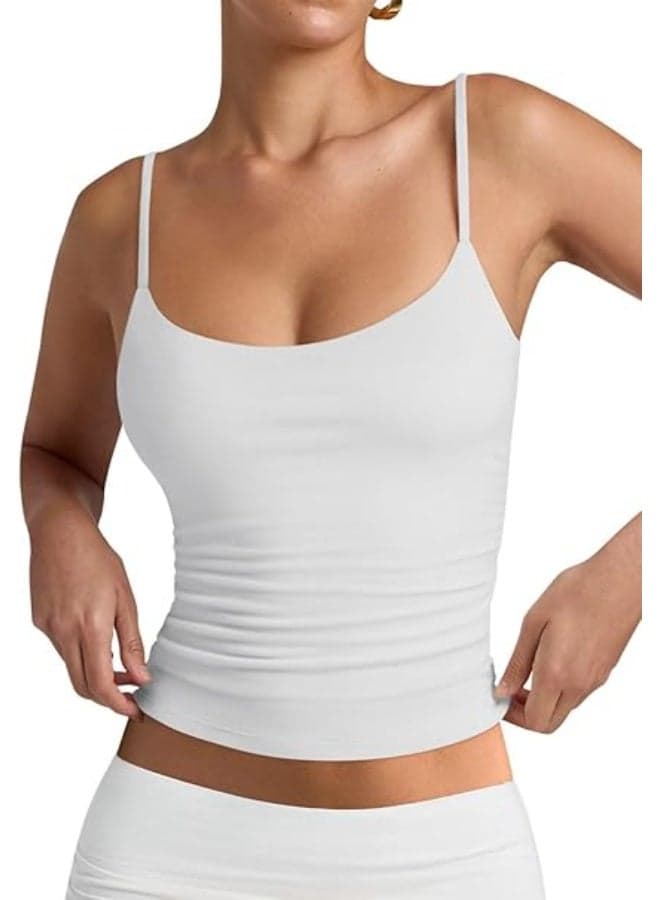 Women's Basic Double Lined Scoop Neck Tank Tops Adjustable Cami Tank Summer Sleeveless Tops, Size L