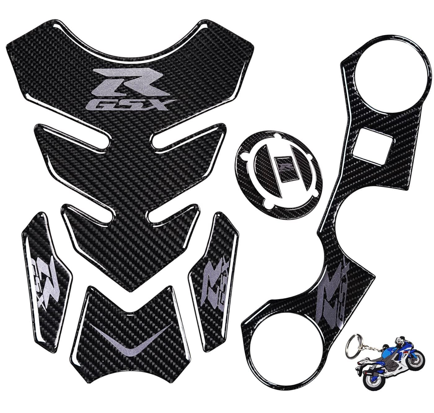 REVSOSTAR Real Carbon Fibre Gas Cap Tank PadTriple Tree Front End Upper Top Clamp Decal Stickers Tank Pad Tank Protector for GSXR 600 GSXR 750 GSXR 1000 K6 K7 K8 K9 L1 20062017GREY