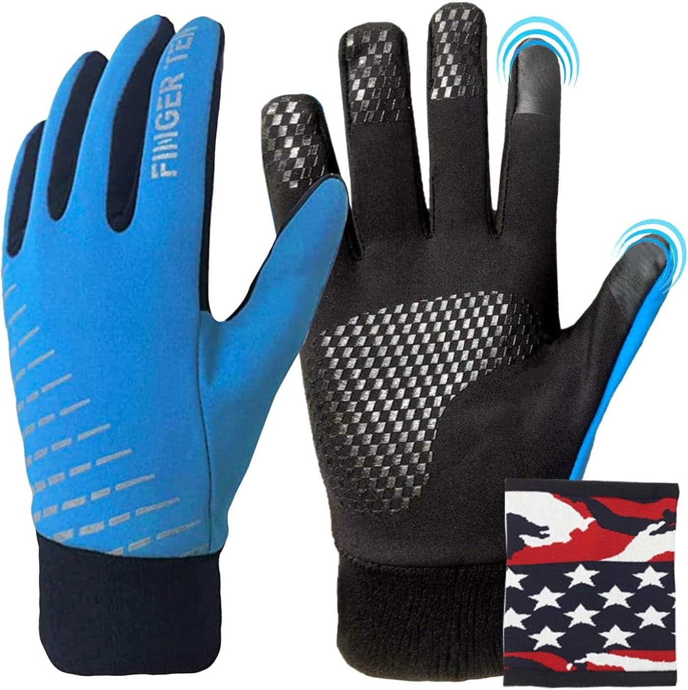 FINGER TEN Kids Winter Gloves Waterproof with Free Neck Warmer Boys Girls Touchscreen for Cold Weather Outdoor Sports (Blue, Large)