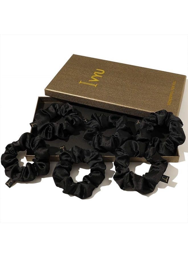 Scrunchies Black Satin Silk Hair Ties - Women Hair Bands Scrunchy For Thick Curl Hair No Crease Hair Accessories Soft Ropes Ponytail Holder No Hurt Your Hair