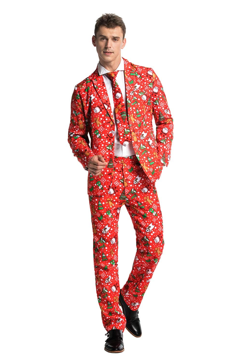 Men's Christmas Party Suit Funny Costume Novelty Xmas Jacket Trousers with Tie Gingerbear Rocks Medium