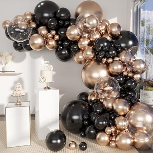 MOXMAY Champagne Gold and Black Balloon Arch Kit 151Pcs Black Gold Bobo Balloons Garland 18 12 10 5 inch for Birthday Graduation Baby Shower Wedding Anniversary Holiday Party Decoration