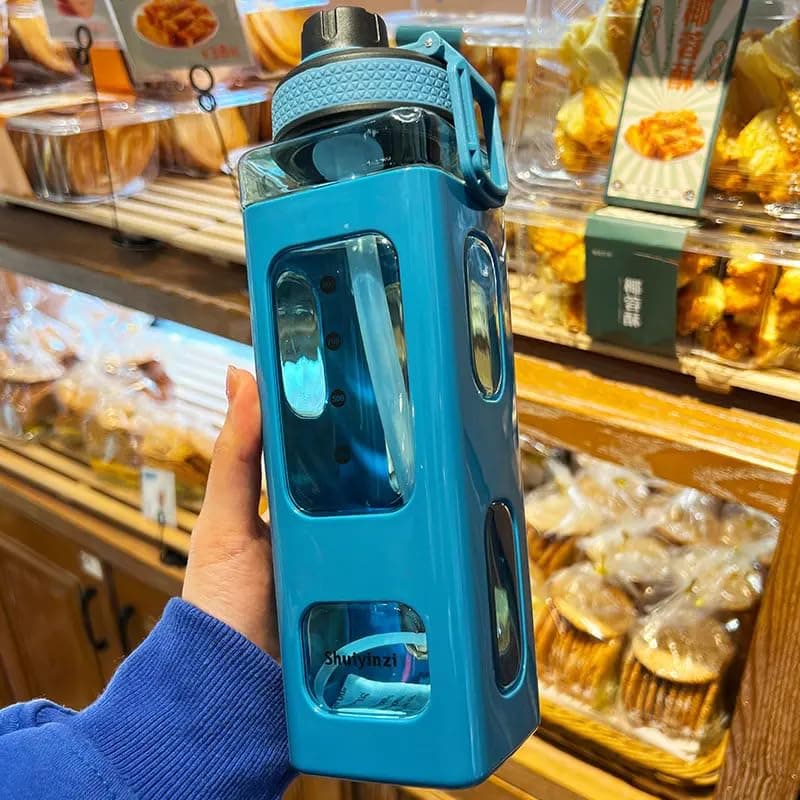 TU4 Enterprise® Large Kawaii Water Bottle With Straw And 3D Stickers Cute Aesthetic Bottle Kawaii Milk Bottle Tea Cup Juice Shaker Portable Silicone water bottles 700ml(Pack of 1) (Blue)