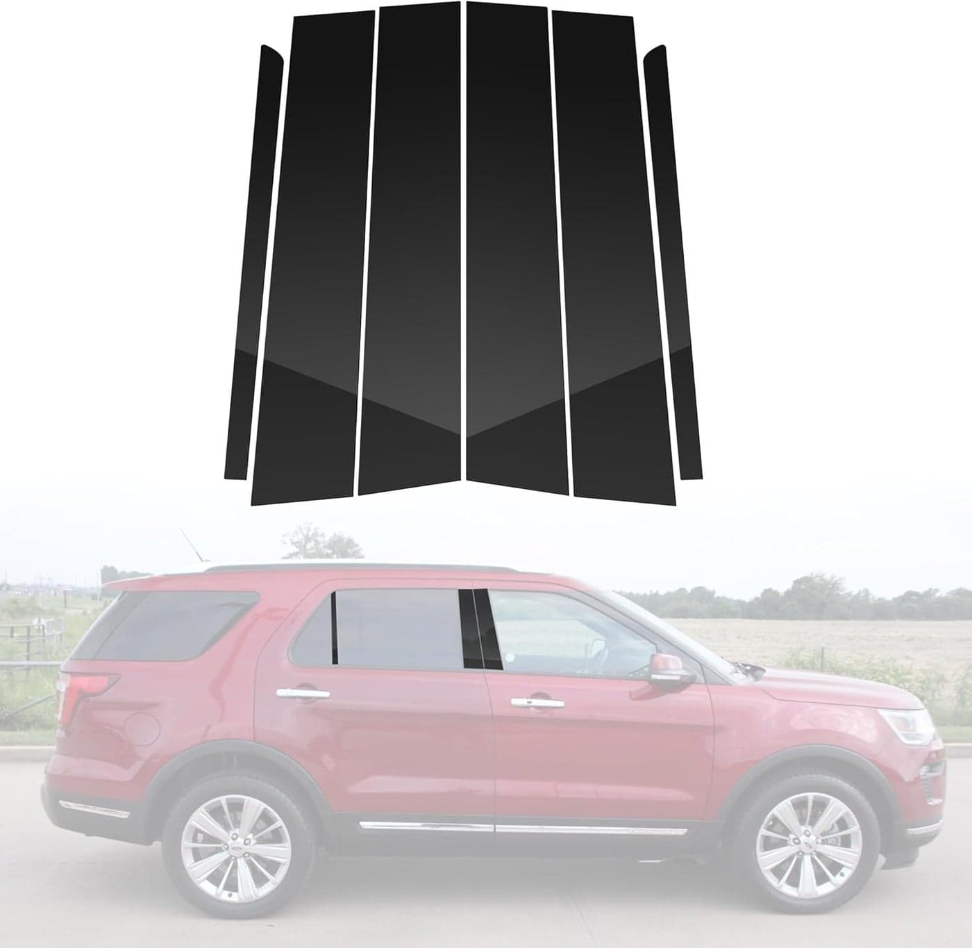 BASIKER Pillar Post Trim Kit for 2011-2019 Ford Explorer - Glossy Black Cover