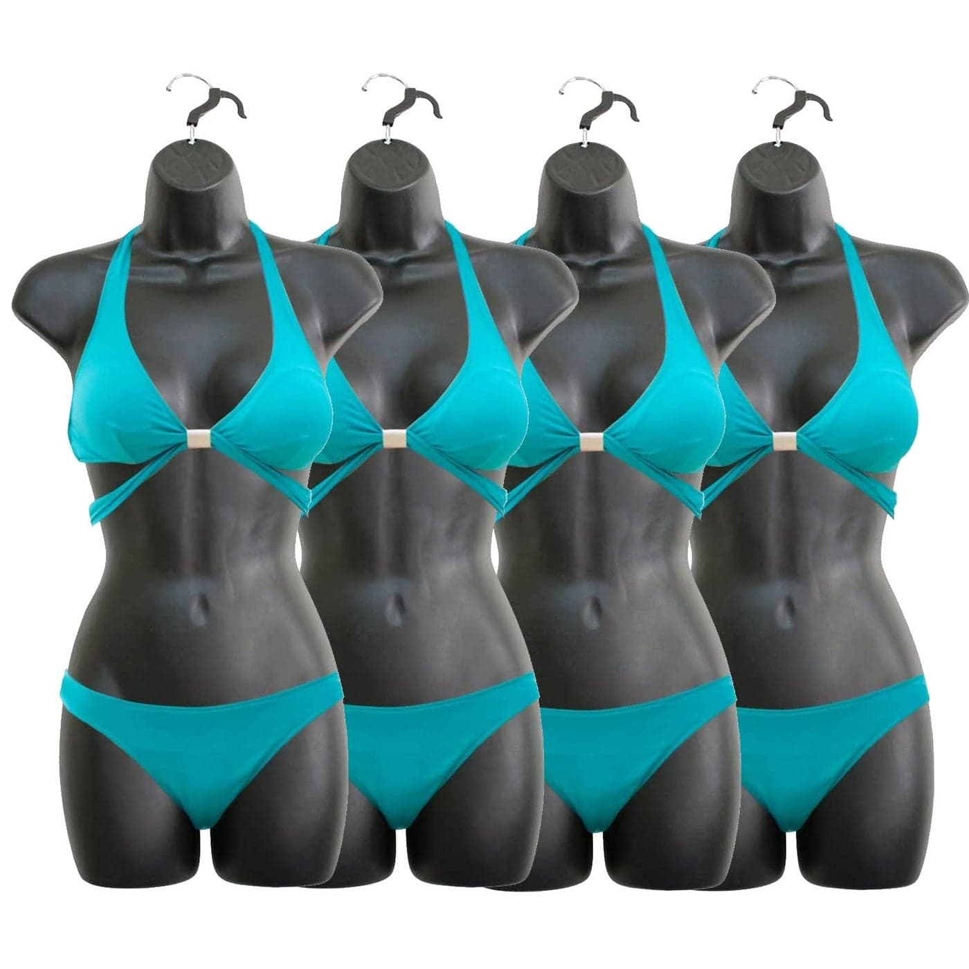 DisplayTown Female Mannequin Hip Long Torso Hollow Back Body Stackable Dress Form with Hanging Hook for Tshirt Display Countertop Craft Show Photos and Design SM Clothing Size Black Set of 4