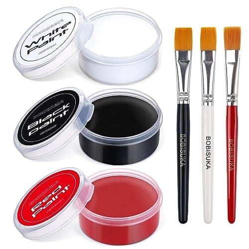 BOBISUKA Black White Red Oil Face Body Paint Set Large Capacity Professional Paint Palette Kit with Brushes for Art Theater Halloween Party Cosplay Clown Sfx Makeup for Adults