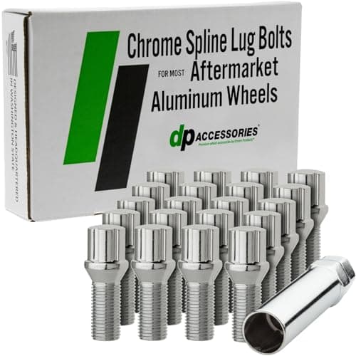 DPAccessories Chrome M14x1.50 Lug Bolts for Aftermarket Wheels | Spline Bolt | 27mm Shank | Set of 20 | BS27K5HC-CH04020