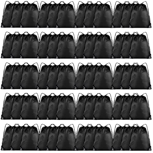Grneric 60 Pieces Drawstring Backpack Bulk Cinch Sackpack Ployster Drawstring Bags for Gym Party TripBlack