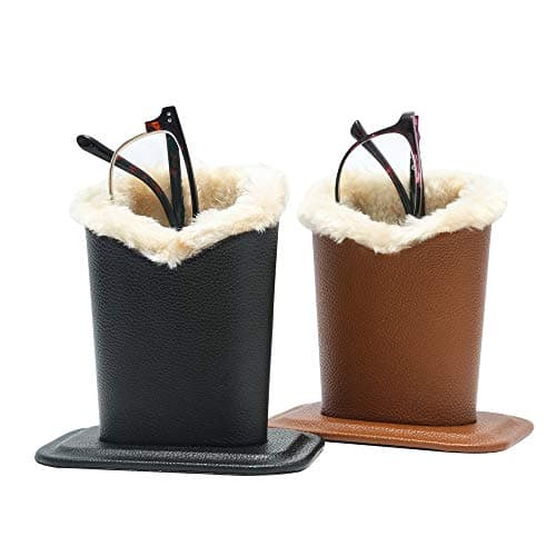 Siveit Eyeglass Holders, PU Leather Eyeglass Holder Stands with Soft Plush Lining, Black, Brown - 2 Packs