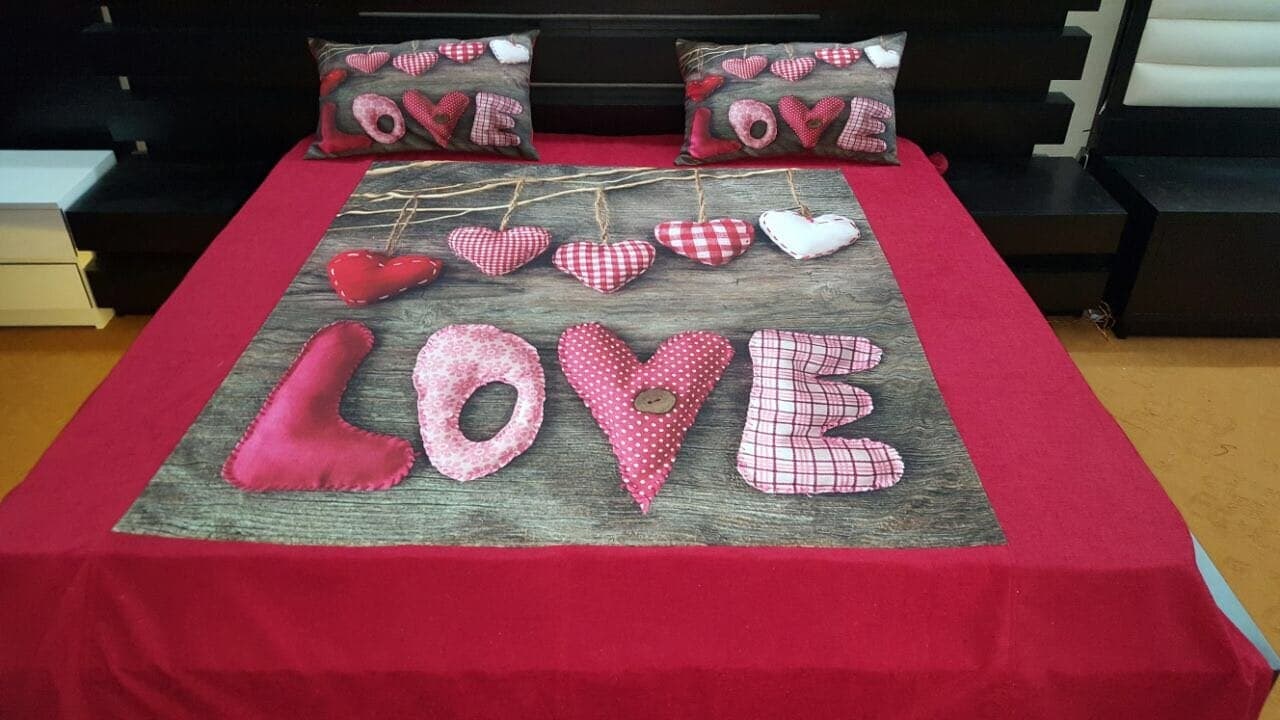 BhaiJi BedSheet Velvet 250 TC Digital Print Bedsheet - Love Theme, King Size, Multicolor