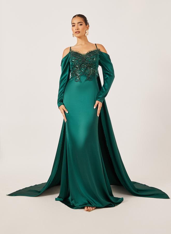 Embroidered Emerald Dress — L