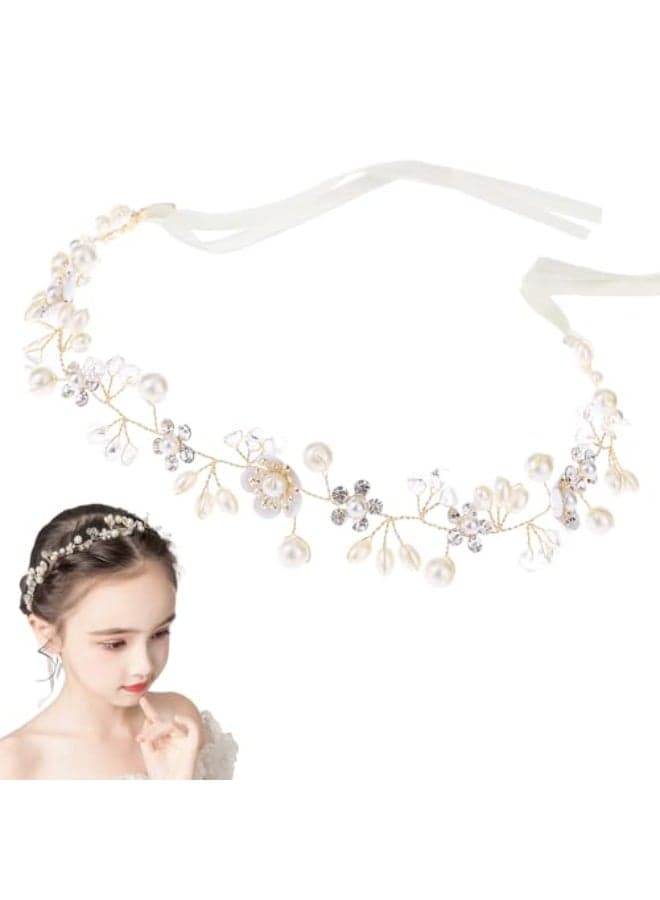 Darlingao Girls Pearl Wedding Communion Headpiece Flower Girl Hair Accessory