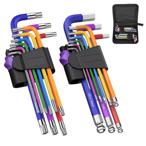 TOOGOND 18 Pcs Hex Key Allen Wrench Set Long Ball End Allen Key & Torx TRX Star Coloured Wrench Set T10-T50 Hex Key Allen Wrench Set 1.5-10mm for Bicycle Repair, Household DIY