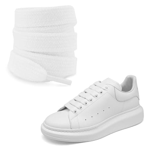 UamGlsob Flat Thick Cotton Shoe Laces for Alexander Mcqueen Sneakers, 1/2''(1.2cm) Fat Wide Shoelaces, Shoe Strings Replacement Laces for Skate Shoes (White, 47''/120cm)