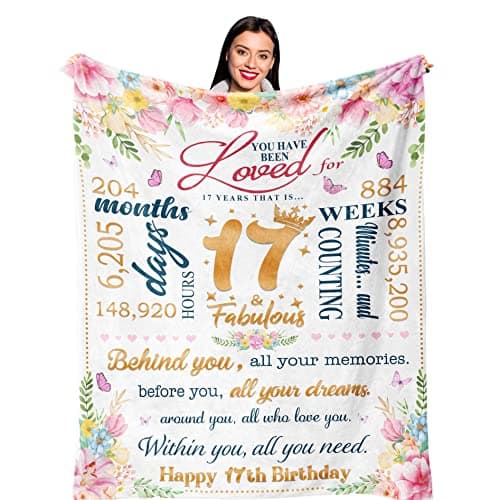 Ruvinzo 17 Year Old Girl Gift Ideas, Gifts for 17 Year Old Girl, 17th Birthday Gifts for Girls, Best Birthday Gifts Blanket 60” x 50” for 17 Yr Girls, Happy 17th Bday