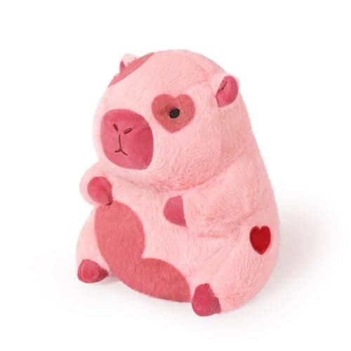 Ditucu Original Loving Capybara Plush with Red Heart 11 inch Cute Capibara Stuffed Animal for Romantic Sweet Valentines Day Gifts Soft Plushies Toys for Kids Girlfriend Pink