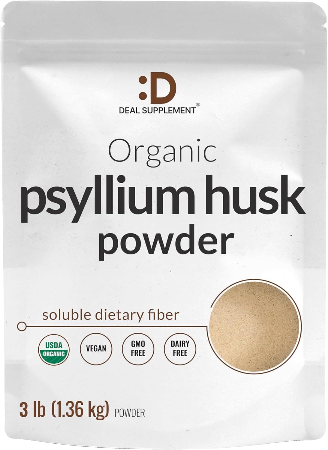 DEAL SUPPLEMENT Organic Psyllium Husk Powder 3lbs 48oz Unflavored Plant Based Soluble Dietary Fiber Gut Digestion Health Great for Baking Cooking Keto Friendly Gluten Free NonGMO