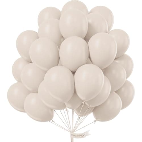 PartyWoo White Sand Balloons 100pcs 12 Inch Off White Beige Cream Ivory Boho Neutral Latex Balloons for Wedding Graduation Baby Shower Anniversary Engagement Birthday Party Decorations WhiteF12