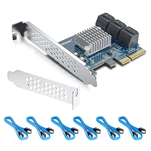 10Gtek 6-Port PCIe Expansion Card, PCIe x4 to 6X SATA 3.0 (6Gbps) Controller with 6 Cables & Low Profile Bracket, Supports HDD/SSD Storage for Desktop PC