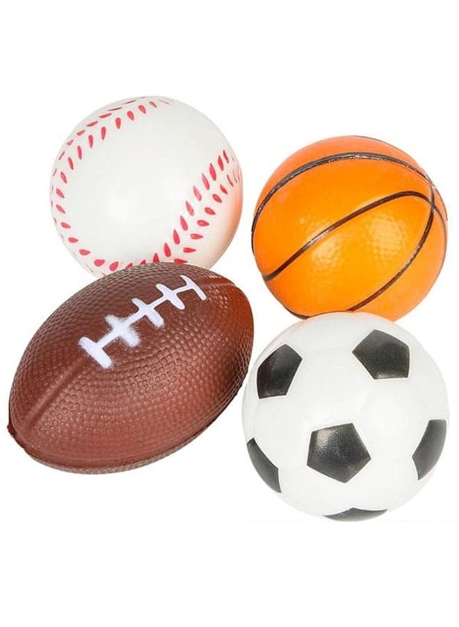 Sports Stress Foam Balls for Kids 2.5" - Set of 4 - Includes Basketball, Football, Baseball, and Soccer Squeezable Anxiety Relief Balls Idea, Party Favor for Boys or Girls