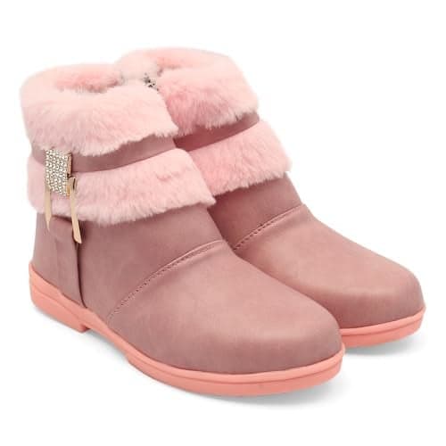 SIYA Freeplay Kids Winter Fur Boots for Girls | Soft Warm Ankle Boots with Stylish Buckle Design | Comfortable Casual Fashion Boots for Kids