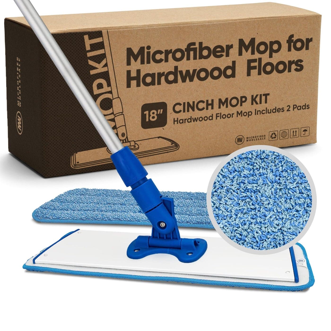 Cinch Mop Microfiber Mop for Hardwood Floors Flat Mops System for Wood Tile Laminate Vinyl 2 Wet Pads Refills Reusable Micro Fiber Mopping Heads